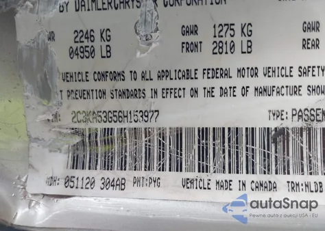 2006 Chrysler 300 Touring z USA, uszkodzony, nr VIN 2C3KA53G56H153977